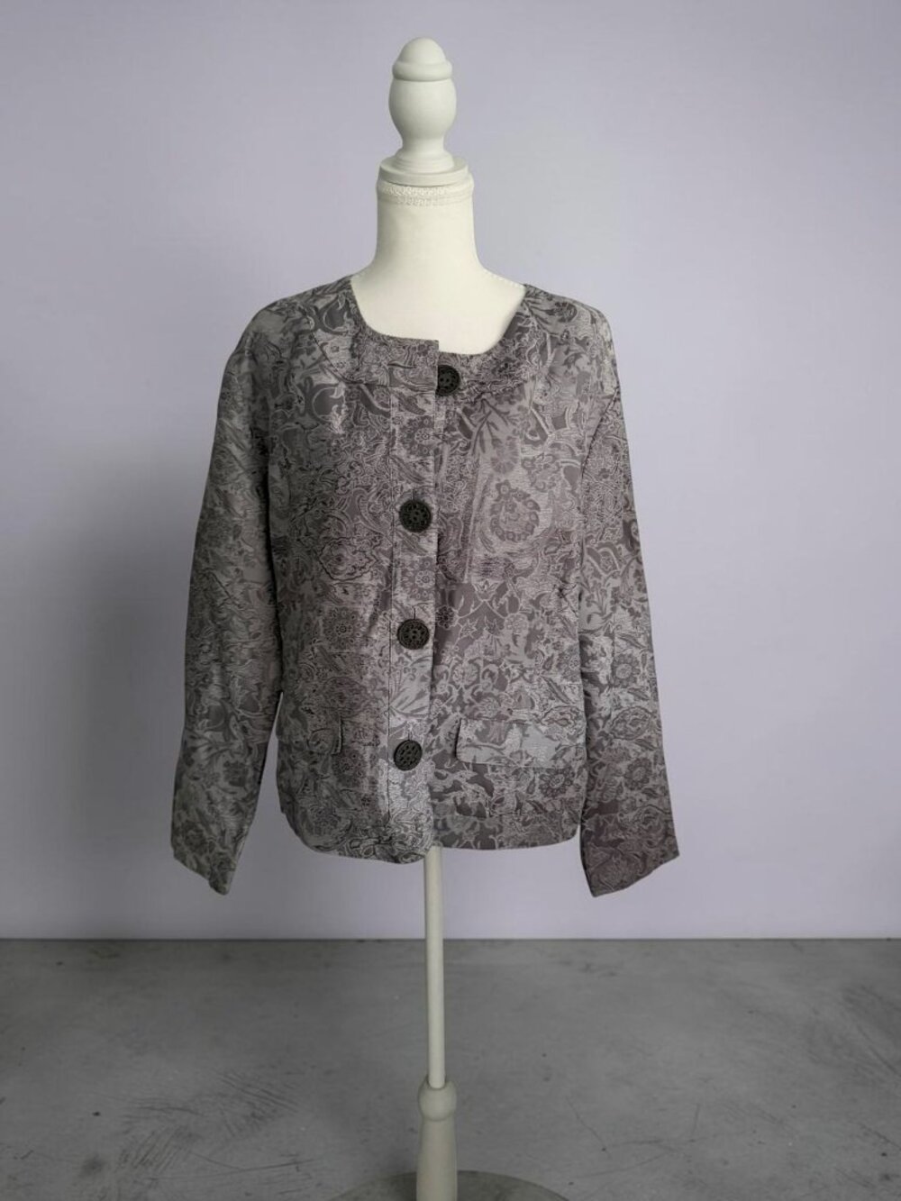 CHICOS Gray Patterned Jacket Blazer Size 3 / US 16